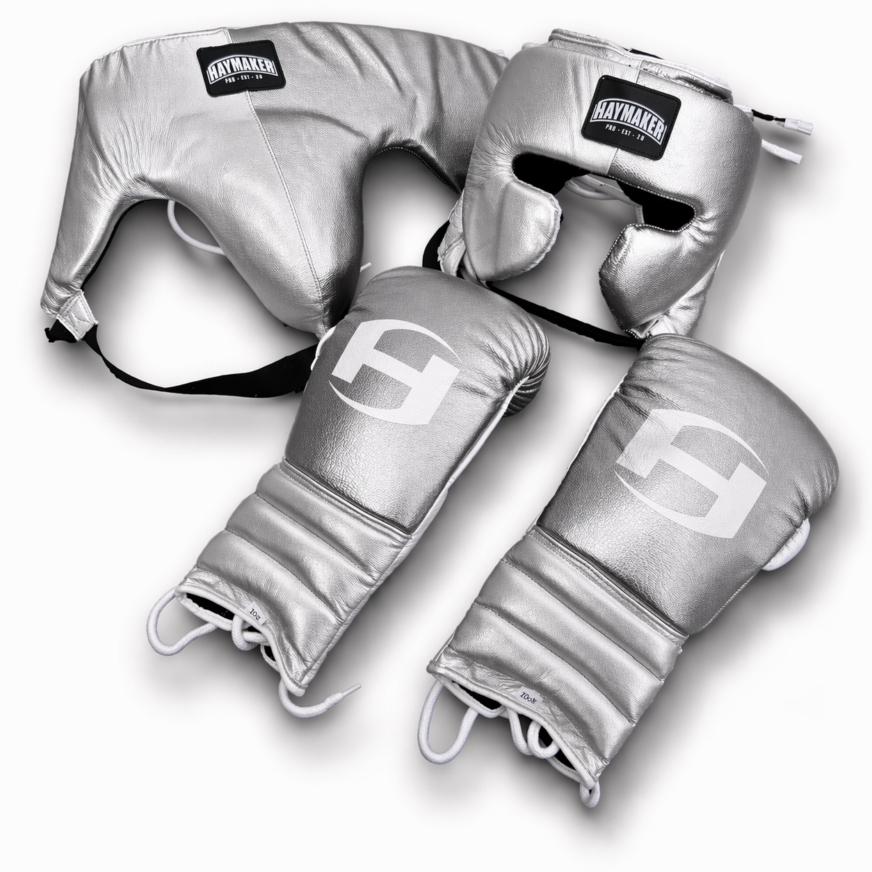 METALLIC SILVER | BOXING GLOVES & SPARRING SET | 100% LEATHER