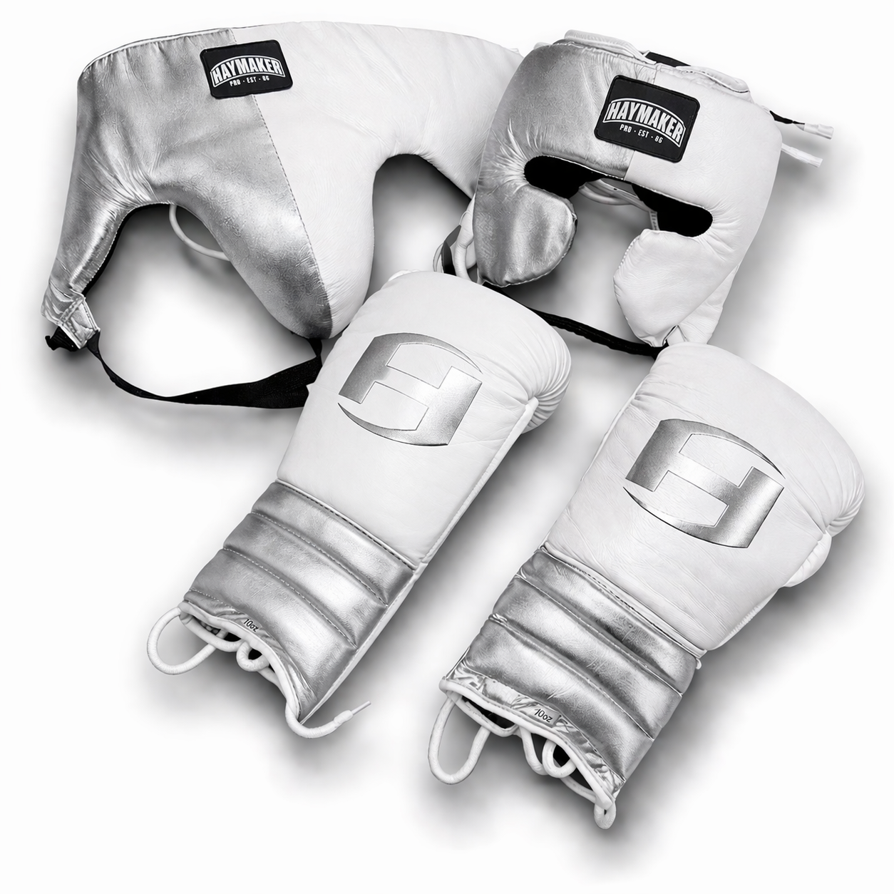 SILVER WHITE | BOXING GLOVES & SPARRING SET 100% LEATHER
