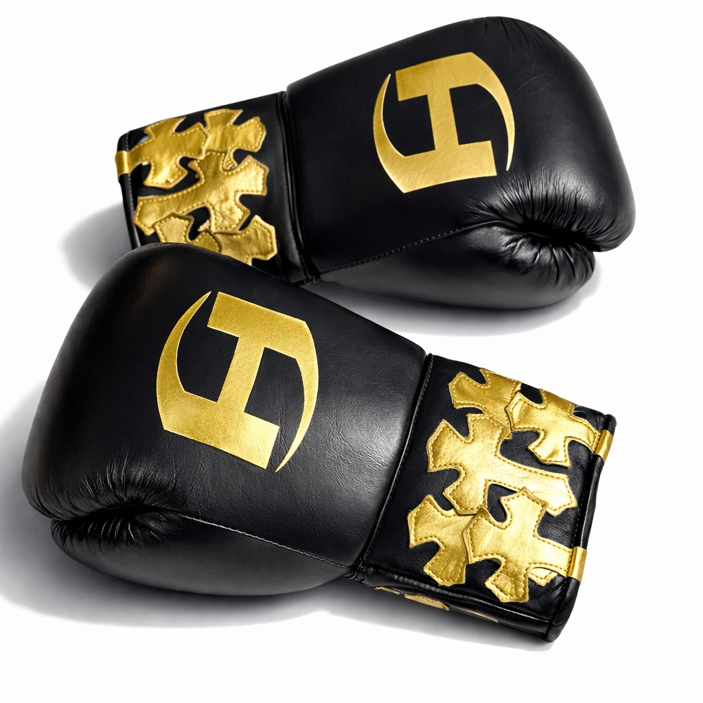 CRX001 BLACK & GOLD BOXING GLOVES | 100% LEATHER